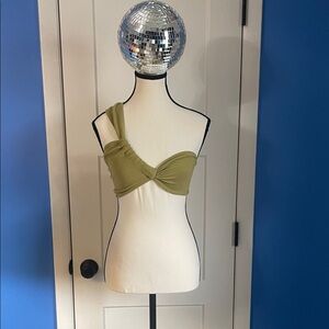 Urban Outfitters Olive Green One-Shoulder Crop Top